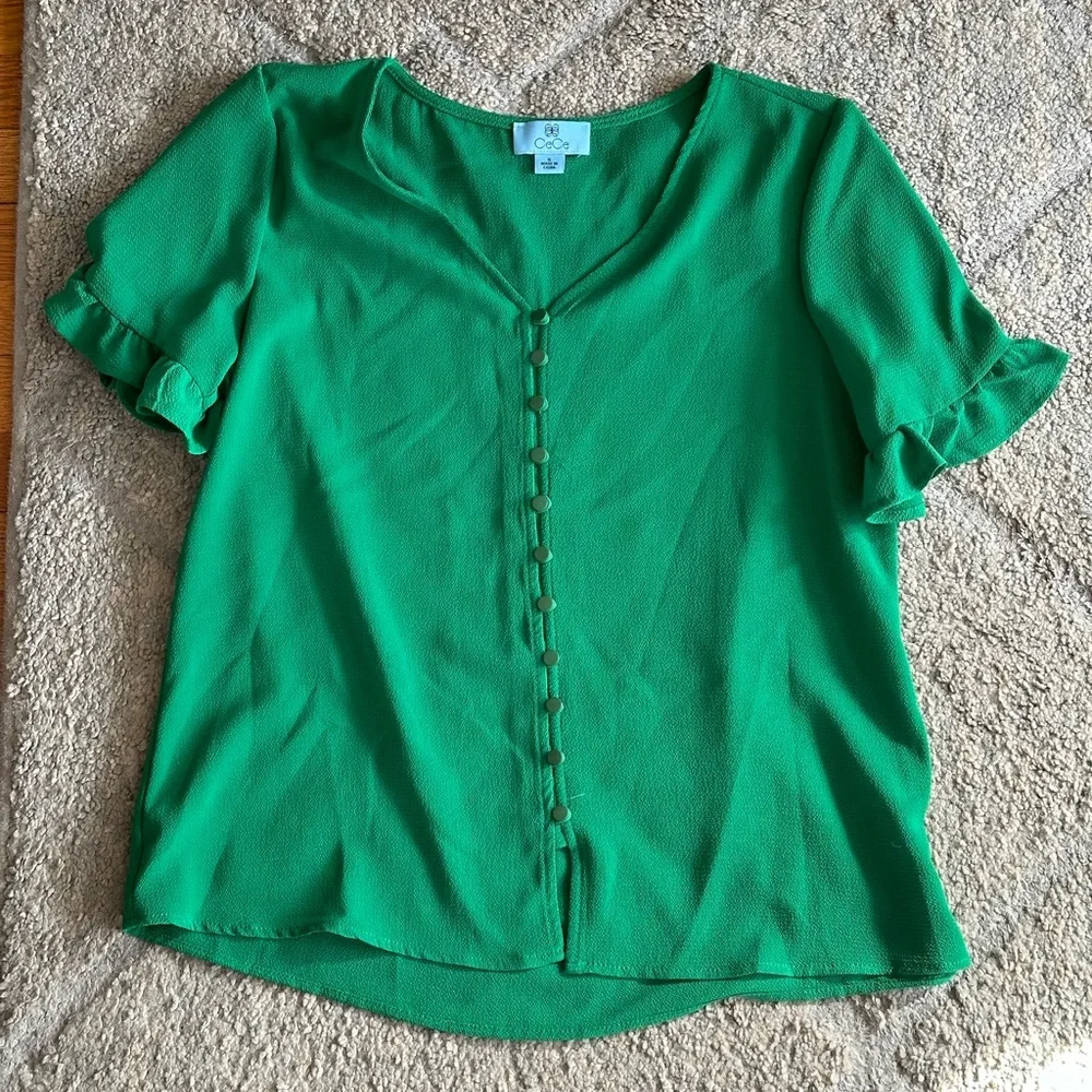 Cece green ruffle blouse - Picture 1 of 3